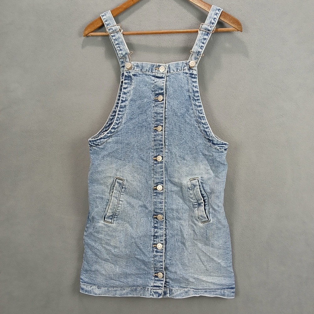 Celebrity Pink Jeans Overalls Dress Womens XS Blue Denim Stretch‎ Button Front